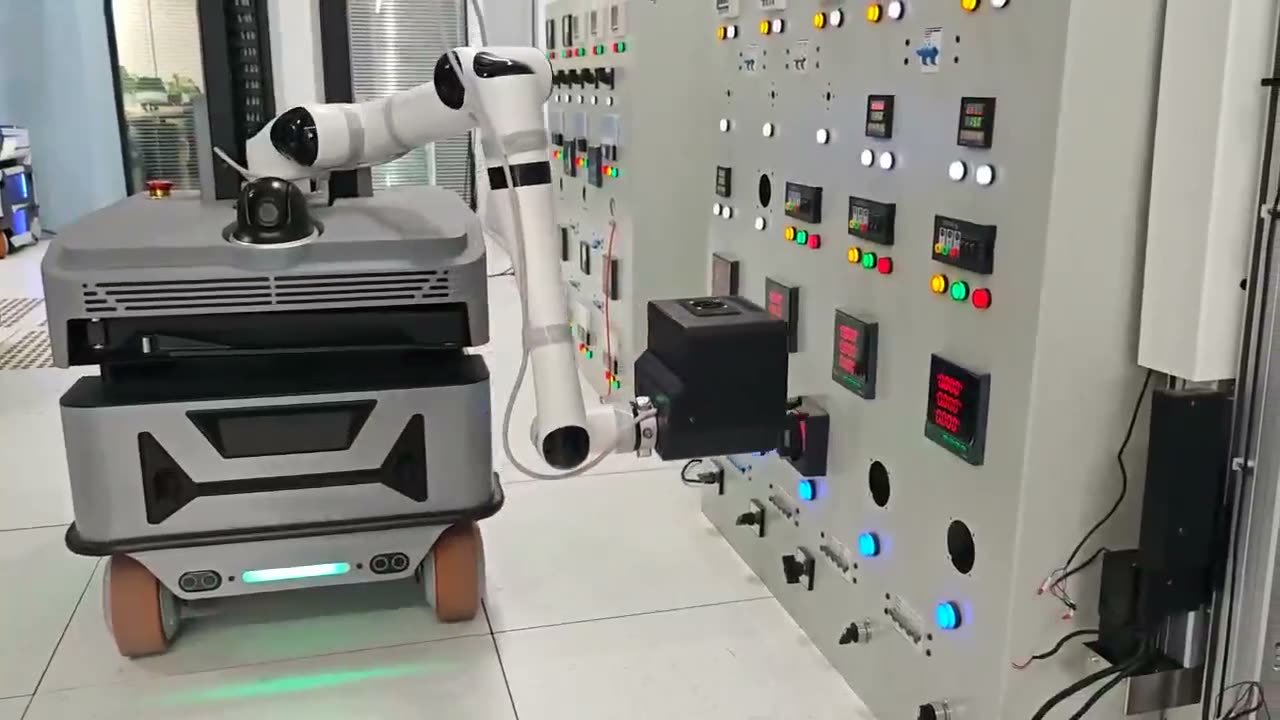 Inspection robot pressing switchgear buttons