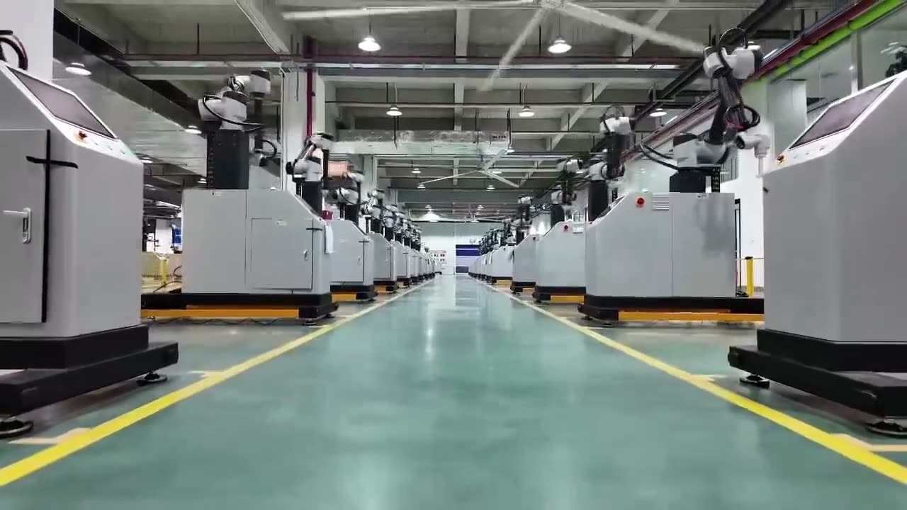 Factory floor: palletizers ready to ship