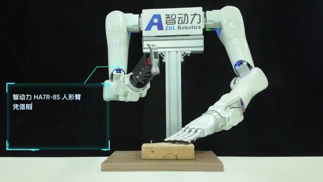 Force-controlled arm hammering a nail