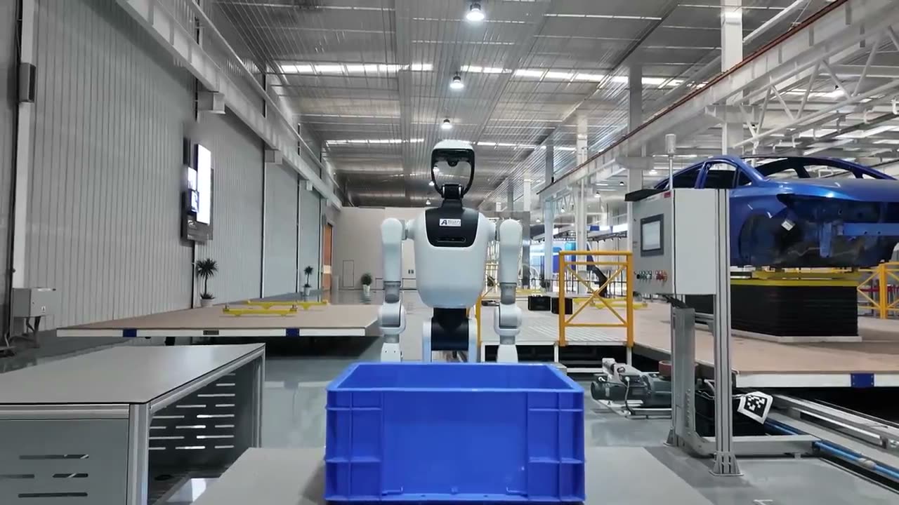Humanoid moving totes in a plant